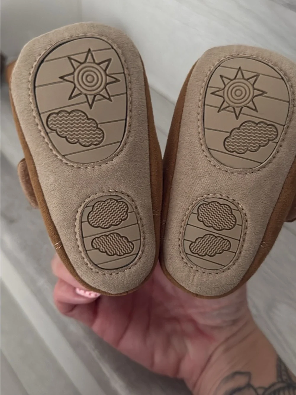 Carter's Tan Brown Suede-Look Baby Shoes with Cream Sherpa Lining